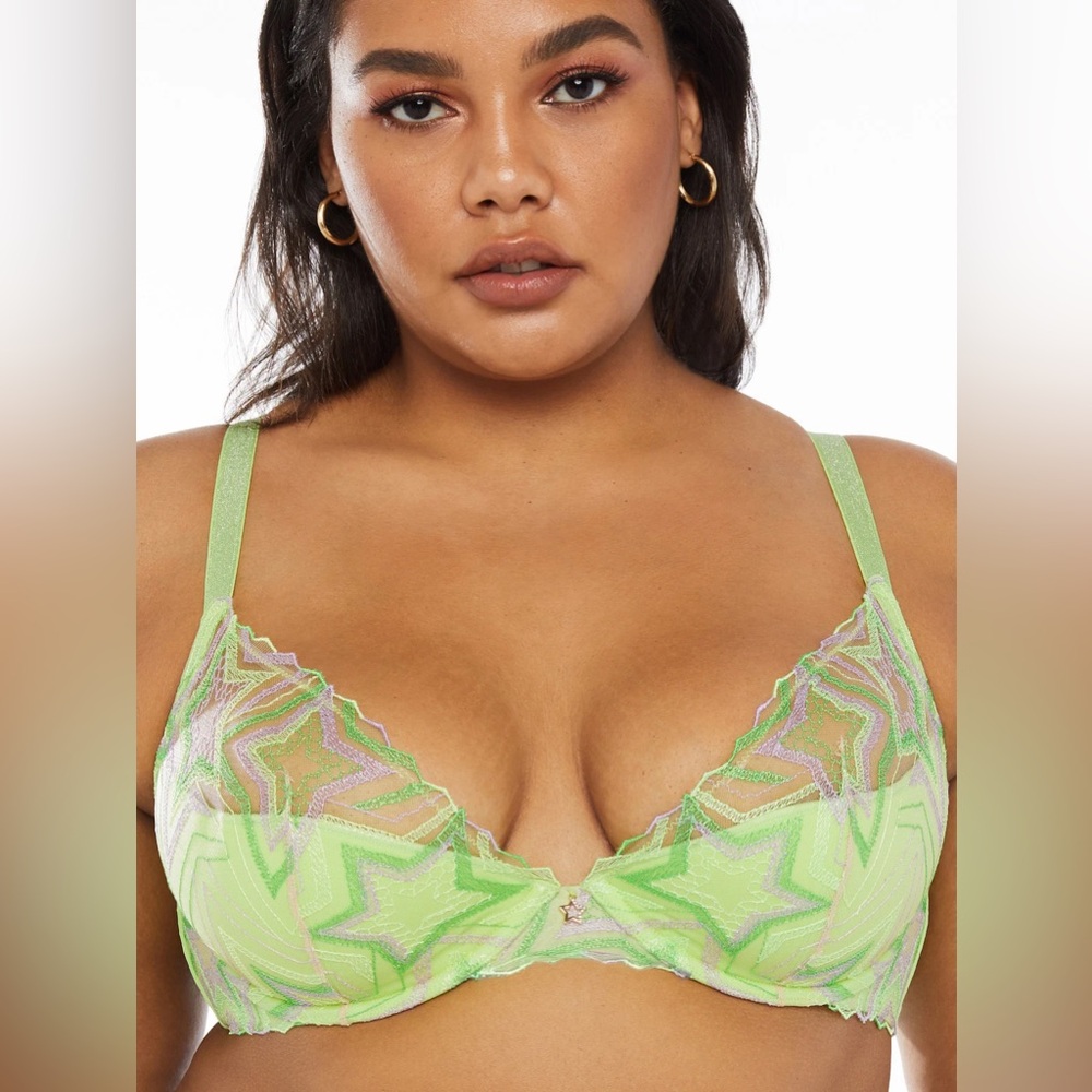 Savage X Fenty Starstruck Embroidered Bralette Lime Green Lavender Size L